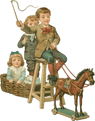 Vintage, Kinder, Pferd, spielen - darmowe png