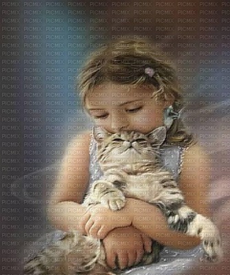 girl with cat - png ฟรี