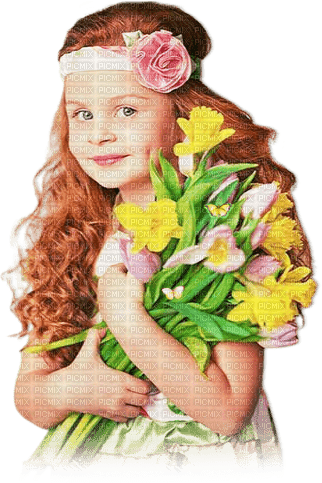 soave children girl spring flowers daffodils pink - png ฟรี