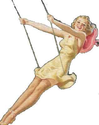Vintage Woman on Swing - Gratis geanimeerde GIF