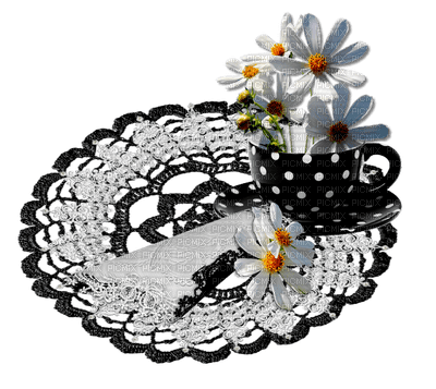 deco-flowers-cup-black and white--deco-blommor-svartvit - Free PNG