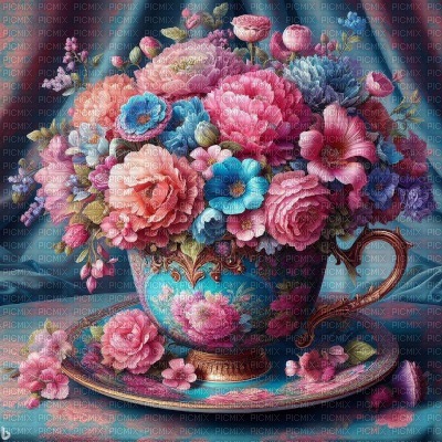 Teacup with Flowers - Free PNG