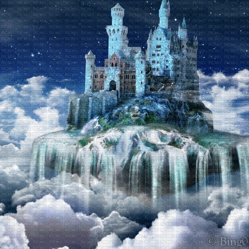 Y.A.M._Fantasy Sky clouds Castle Landscape - GIF animado grátis