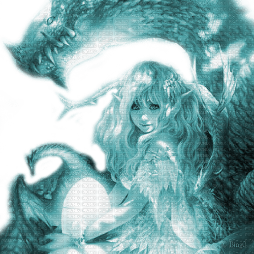 Y.A.M._Fantasy anime girl dragons blue - безплатен png