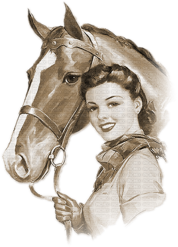 soave woman vintage horse  sepia - PNG gratuit