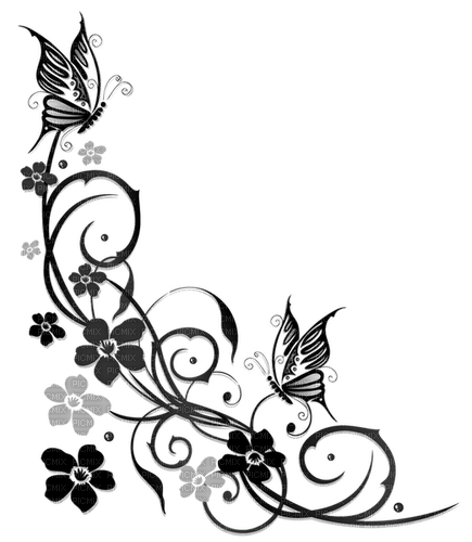 butterflies border black and white - kostenlos png