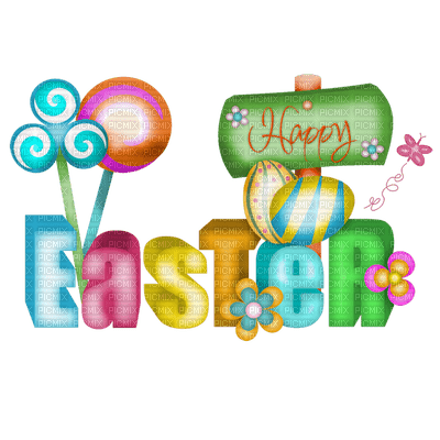 happy easter text deco pâques - PNG gratuit