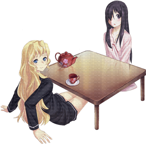 Hanako and Lilly having tea - png gratis