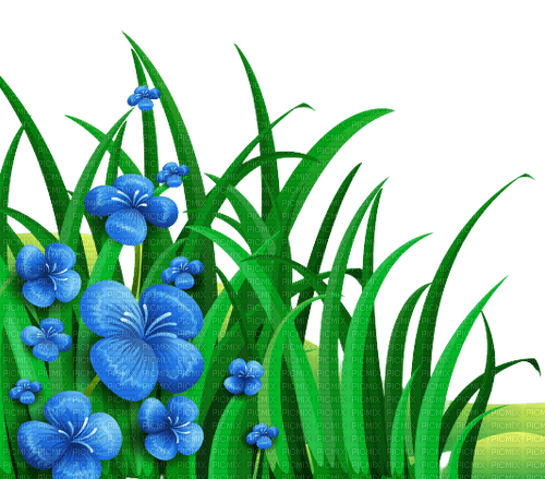 blue flowers spring grass - ilmainen png