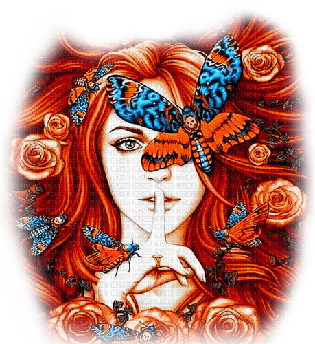 Woman.Butterflies.Roses.Fantasy - KittyKatLuv65 - Free PNG