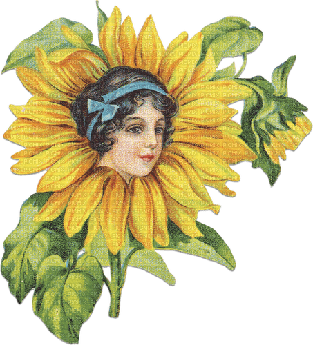 soave woman vintage fantasy flowers sunflowers - 無料png