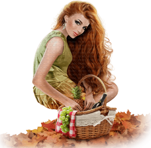 Woman. Autumn. Picnic  basket. Leila - 免费PNG