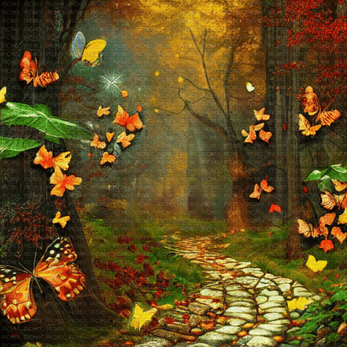kikkapink fantasy background forest autumn - δωρεάν png