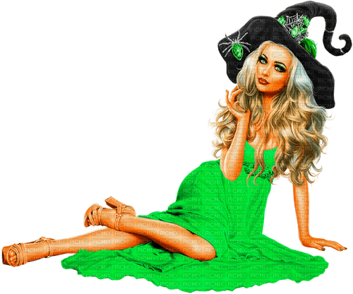 Woman.Witch.Halloween.Green.Black - png ฟรี