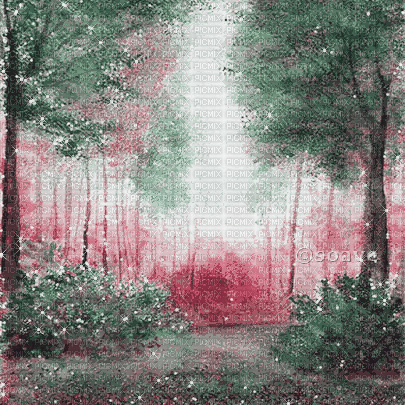 soave background animated painting forest - Free animated GIF