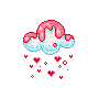 strawberry sauce covered cloud raining hearts - GIF animé gratuit