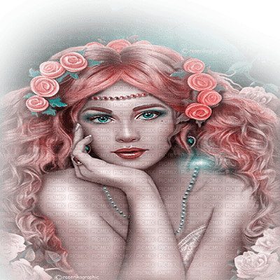 dolceluna fantasy woman pink flowers roses - png ฟรี