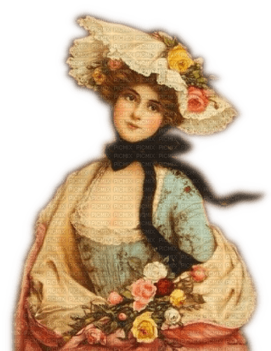 Rena Vintage flower Girl Woman Frau - png ฟรี