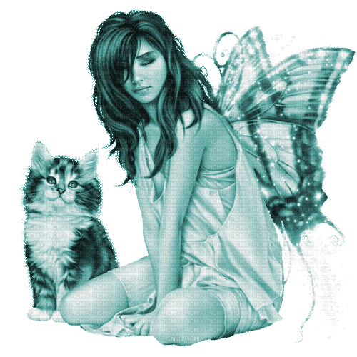 Y.A.M._Fantasy fairy cat blue - Безплатен анимиран GIF