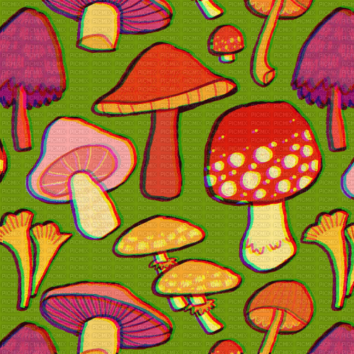 Vintage Mushroom Background Glitch Green - фрее пнг