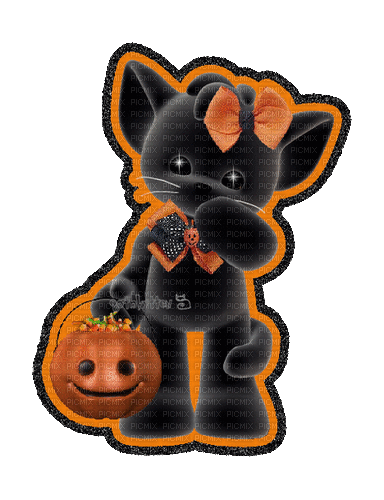 black n orange halloween cat - Gratis geanimeerde GIF