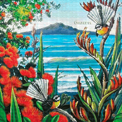 Y.A.M._Summer background flowers sea - Bezmaksas animēts GIF