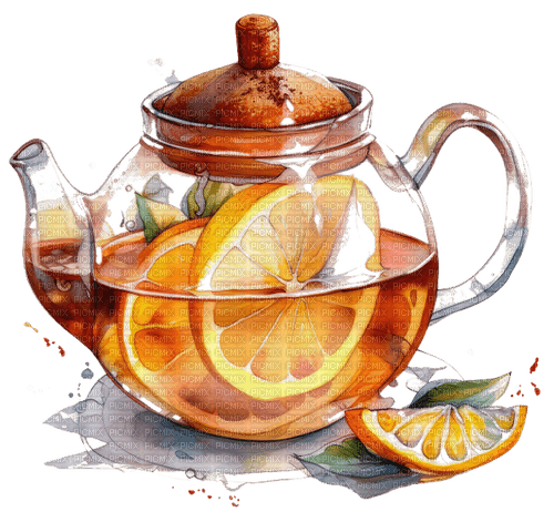 jug, tea, lemon, cruche, thé, citron - png gratis