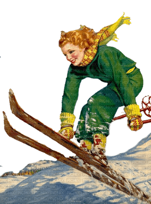 winter woman ski sport vintage - paintinglounge - PNG gratuit