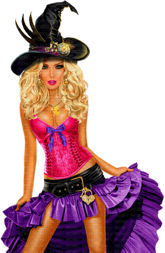 Steampunk.Woman.Witch.Halloween.Black.Purple.Pink - Free PNG