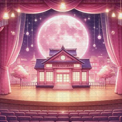Pink School Stage with Pink Moon - PNG gratuit