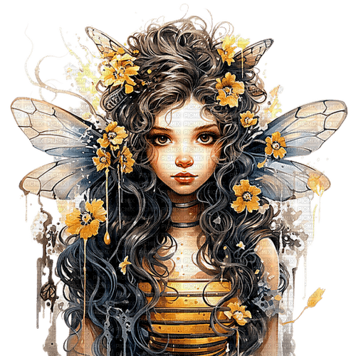 ♡§m3§♡ spring bee cute fairy female yellow - 無料png