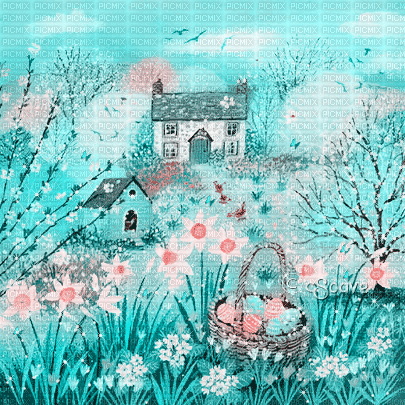 soave background animated  easter  pink teal - GIF animé gratuit