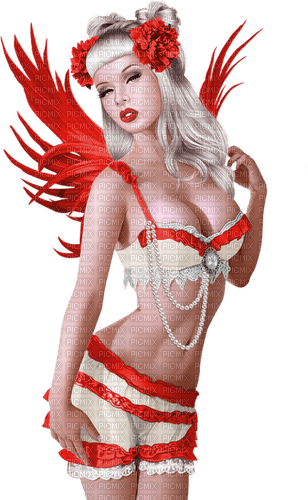 woman angel dark kikkapink red white - PNG gratuit