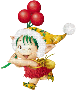 Elfe avec grappe ballons rouges - GIF animate gratis