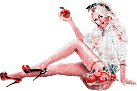 soave woman fashion spring fruit apple pink teal - png ฟรี