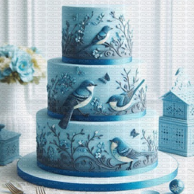 Blue Birds Tiered Cake - zadarmo png