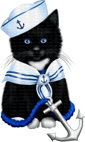 Kitten.Sailor.Black.White.Blue - Free PNG