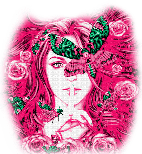 Woman.Butterflies.Roses.Fantasy - KittyKatLuv65 - png ฟรี
