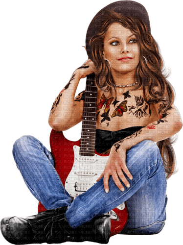 MUJER CON GUITARRA - Free PNG