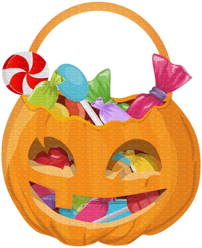 halloween basket with candy - PNG gratuit