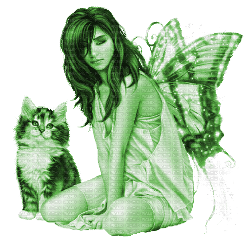 Y.A.M._Fantasy fairy cat green - GIF animé gratuit