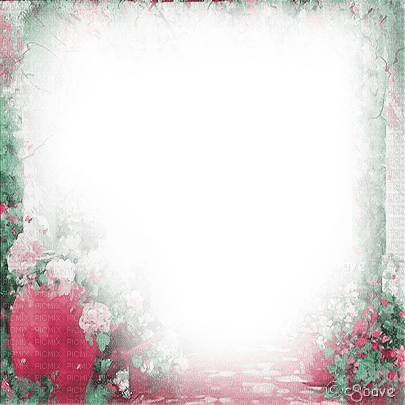 soave frame vintage spring garden pink green - 無料png