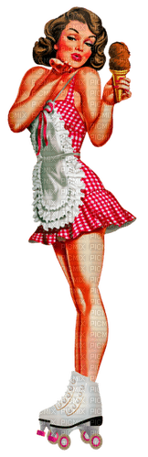 vintage retro skates ice cream woman - бесплатно png