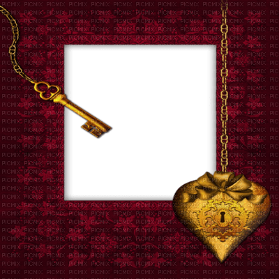 fond background vintage  red tube frame cadre rahmen heart coeur key gold - Free PNG