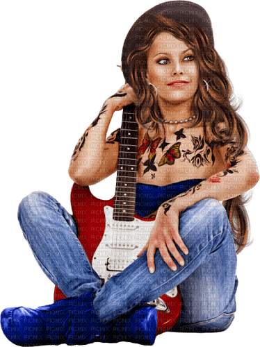 Woman Jeans Blue Brown Guitar  - Bogusia - Free PNG