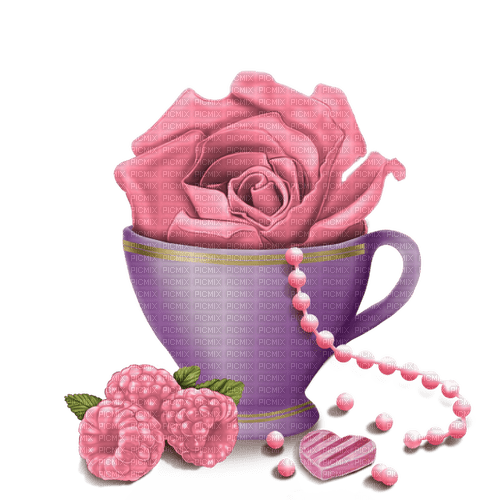 kikkapink cup tea rose deco - zdarma png