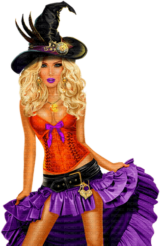 Steampunk.Woman.Witch.Halloween.Purple.Orange - ingyenes png