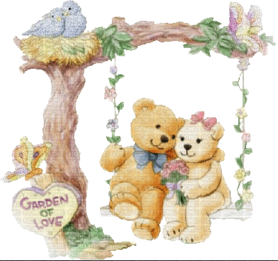 teddy bear fun sweet brown  gif anime animated animation tube deco swing garden tree spring - GIF animado grátis