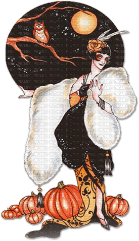 soave woman vintage halloween pumpkin moon - Free PNG