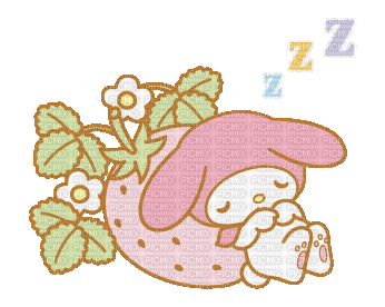 my melody sleeping on a strawberry - GIF animate gratis